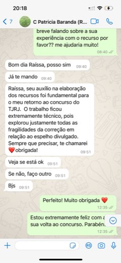 Mensagem de candidata sobre o recurso que a levou de volta ao concurso do TJRJ