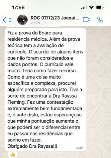 Mensagem de candidato sobre a contestação da avaliação de currículo no Enare
